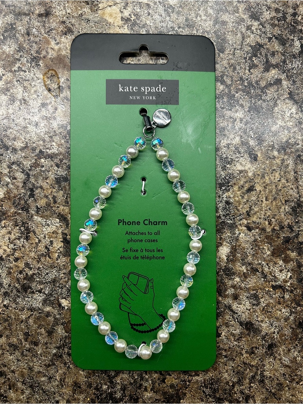 kate spade Pearl and Iridescent Crystal Phone Charm